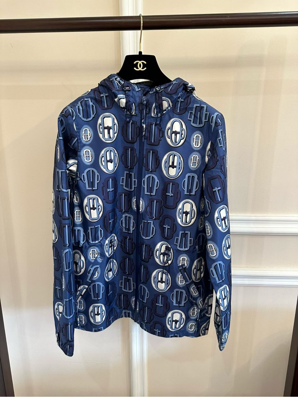 🚩steal Hermes Blue Graphic Hooded Jacket